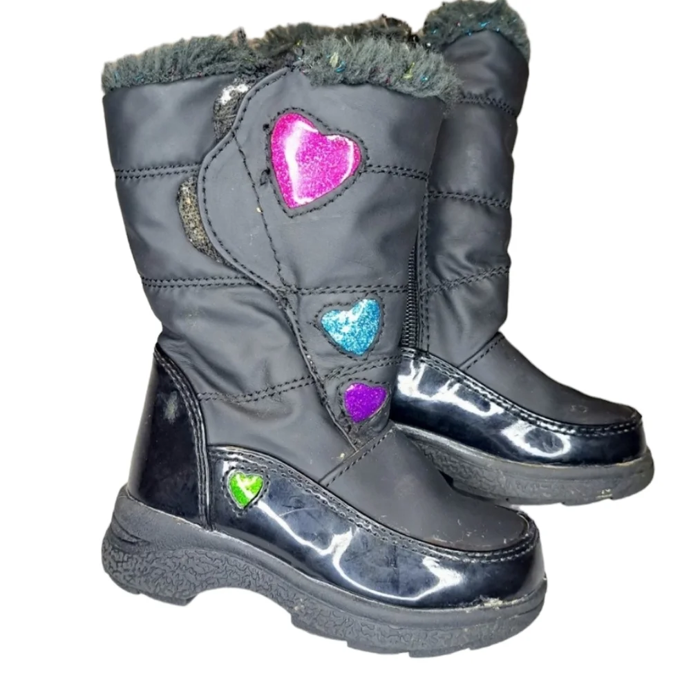Totes Black Hearts Winter Snow Boots Toddler Size 6 Hearts